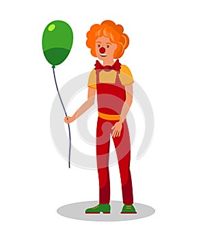 Smiling Clown Holding Balloon Vector Illustration