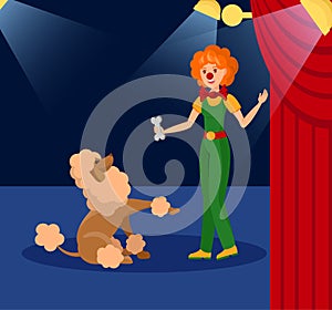 Smiling Clown and Little Dog Vector Illustration