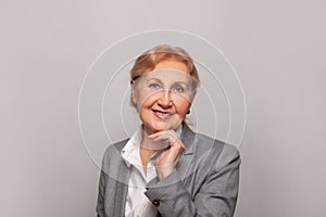 Smiling confident stylish mature middle aged woman portrait. Old senior businesswoman, 60s lady executive business leader manager