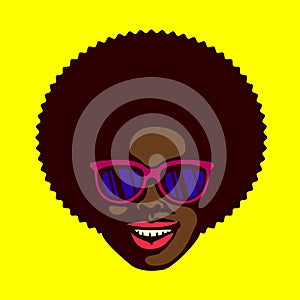 Smiling cool dude face black man with afro hair and sunglasses vector