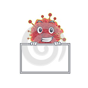 Smiling coronaviridae cartoon design style has a board