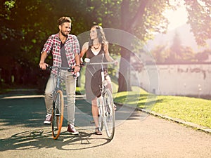 Smiling couple on the bike