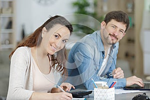 Smiling couple doing their home accounts