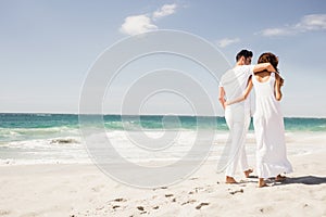 Smiling couple walking together