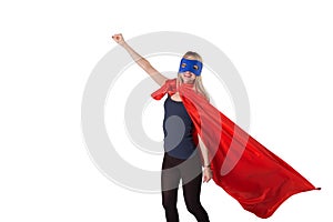 Smiling courage woman in superhero costume