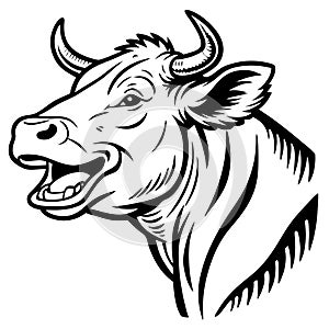 Smiling Cow Head Illustration Ideal for Farm-themed Designs and Animal Lovers photo