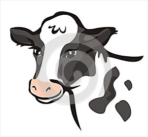 Smiling cow portrait in simple lines
