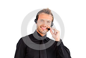 Smiling customer service representative man