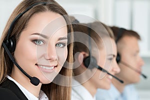 Smiling customer support operator at work