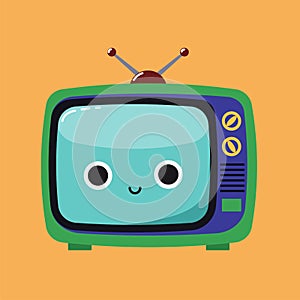 Smiling Cute illustration of an old TV set with a happy expression, Habituate kid card or poster.