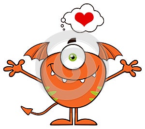 Smiling Cute Monster Cartoon Character With A Heart And Open Arms