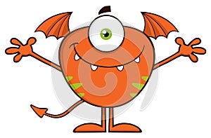 Smiling Cute Monster Cartoon Character With Welcoming Open Arms