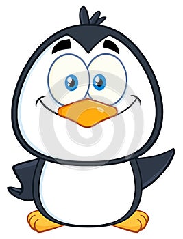 Smiling Cute Penguin Cartoon Character Waving For Greeting