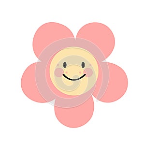 Smiling cute pink flower illustration on white background