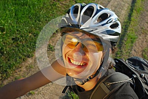 Smiling cyclist close-up