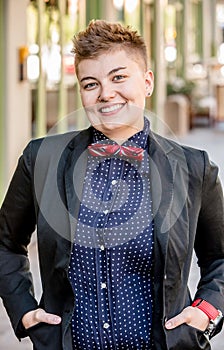 Smiling Dapper Gender Fluid Young Woman