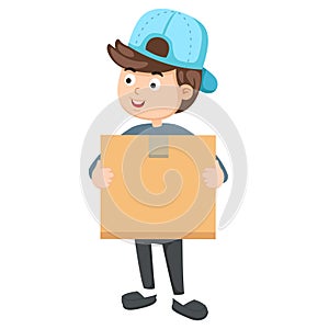 Smiling delivery man holding a package box