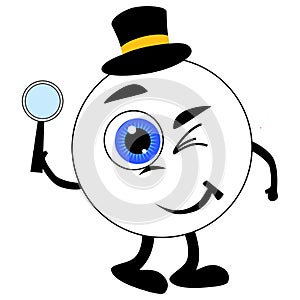 Smiling detective eyeball cartoon illustration