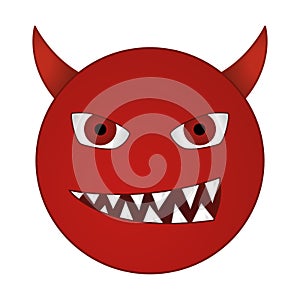 Smiling devil emoticon / grinning red demon smiley - vector emoji