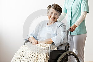 Smiling disabled elderly woman