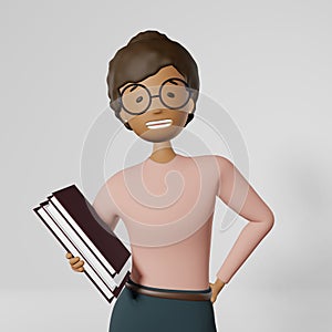 Smiling diverse girl employee glasses 3D rendering avatar UI UX design. Freelance worker Study online education student.