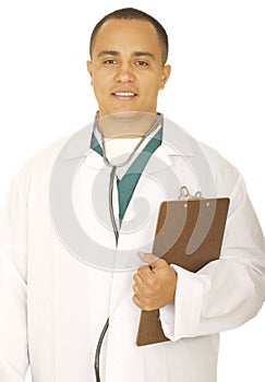 Smiling Doctor Holding Clip Board