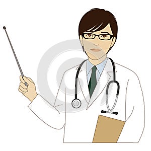 Smiling doctor holding a pointer stick