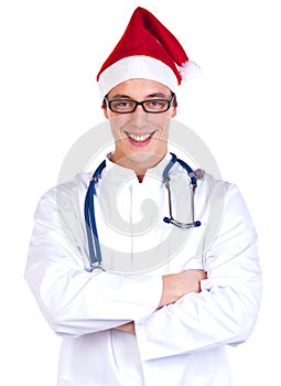Smiling doctor in red hat