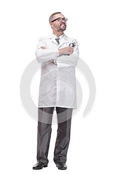 smiling doctor with a stethoscope in his hands