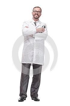 smiling doctor with a stethoscope in his hands