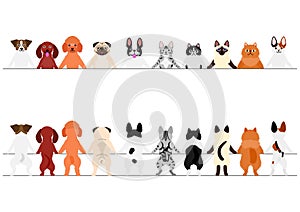 Smiling dogs and cats border set, front and back