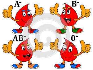 Smiling drop of blood with thumbs-up by blood groups