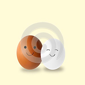 smiling eggs with happy face on yellow background