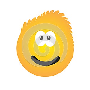 Smiling Emoji Design with Funny Blowsy Hair - Simple Happy Emoticon Isolated on White Background