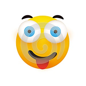 Smiling Emoji Face With Tongue Out - Simple Happy Emoticon Design on White Background