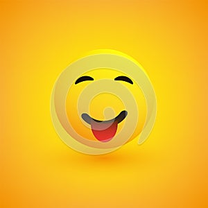 Smiling Emoji Face With Tongue - Simple Happy Emoticon on Yellow Background