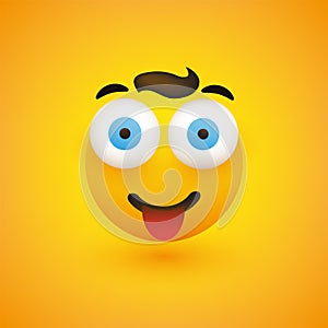 Smiling Emoji Face With Tongue - Simple Happy Emoticon on Yellow Background