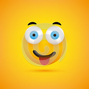 Smiling Emoji Face With Tongue - Simple Happy Emoticon on Yellow Background