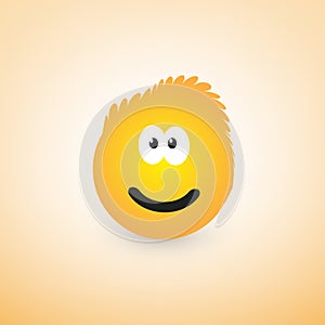 Smiling Emoji with Funny Blowsy Hair - Simple Happy Emoticon on Yellow Background - Vector Design