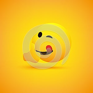 Smiling Emoji on Yellow Background - Simple Happy Emoticon with Winked Eye and Outstretched Tongue Showing Thumbs Up