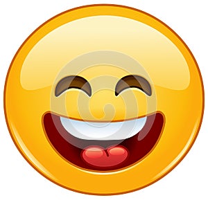 Smiling emoticon with open mouth and smiling eyes