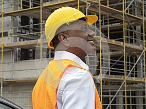 Smiling engineer, profile portrait