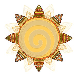 Smiling ethnic sun. Vector illustration, isolated on a white background.