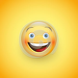 Smiling face with blue eyes. Expression of joy, laughter. Vector