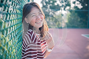 Smiling face happiness emotion of asian younger woman with no ma