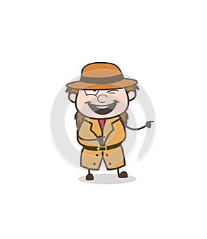 Smiling Face with Pointing Finger - Female Explorer Scientist Cartoon Vector