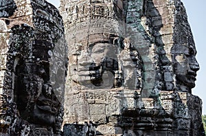 Smiling Faces of Bayon Temple in Angkor Thom at Siem Reap, Cambodia.