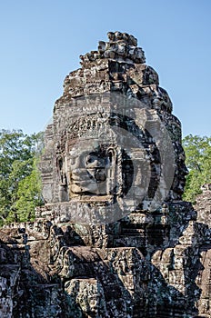 Smiling Faces of Bayon Temple in Angkor Thom at Siem Reap, Cambodia.