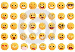 Smiling faces icons set, cartoon style