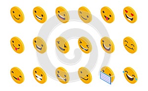 Smiling faces icons set isometric vector. Happy face